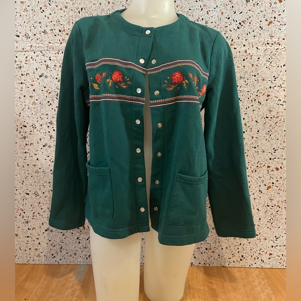 Fall Leaves Granny Chic Pearl Snap Cardigan Jacket